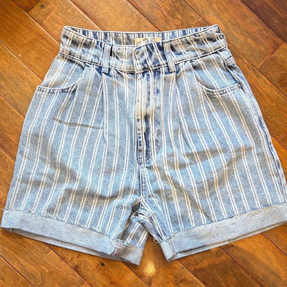 Free People Blue Striped Jean Shorts